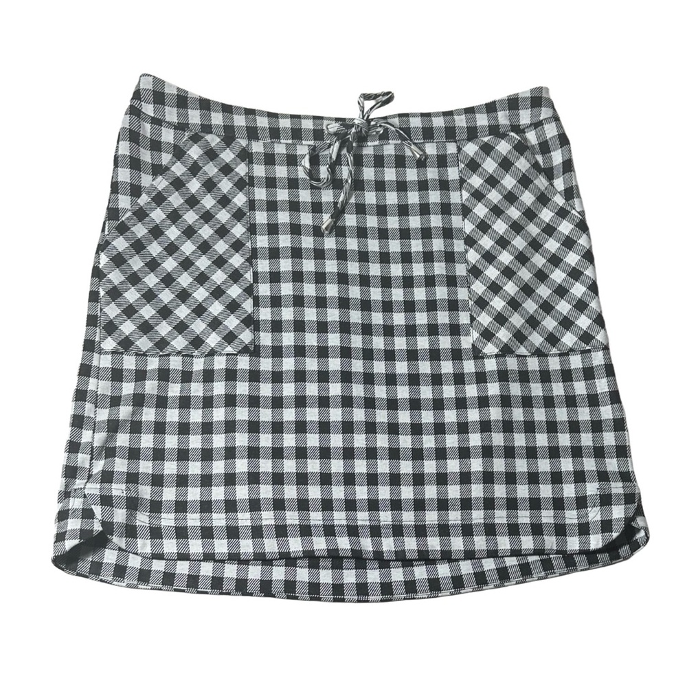 Cato Skirt Buffalo Plaid L Large Black & White Ponte Knit Pockets Curved